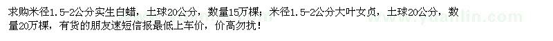 求購米徑1.5-2公分實(shí)生白蠟、大葉女貞