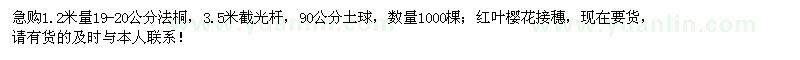 求購19-20公分法桐、紅葉櫻花接穗