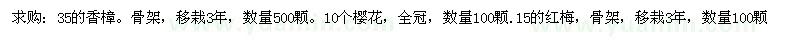 求購35的香樟。10個(gè)櫻花，15的紅梅