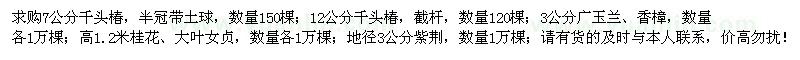 求購千頭椿、廣玉蘭、香樟、桂花、大葉女貞、紫荊