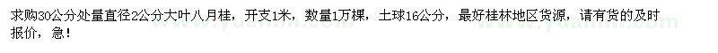 求購30量2公分大葉八月桂1萬棵