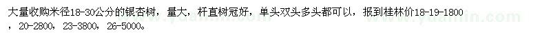 求購銀杏樹米徑18-30公分 