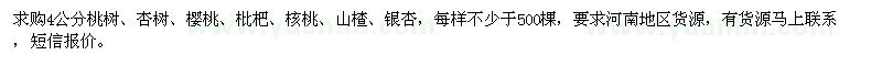求購4公分桃樹、杏樹、櫻桃、枇杷等苗木