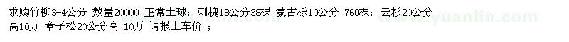 求購竹柳 刺槐 蒙古櫟 云杉 章子松