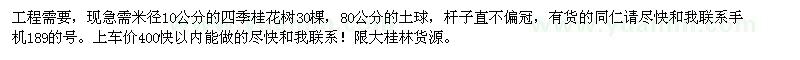 求購米徑10公分四季桂花樹40棵