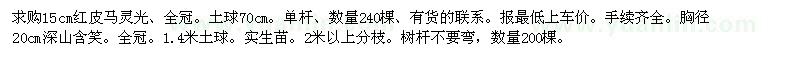 求購15cm紅皮馬靈光數(shù)量240棵 深山含笑數(shù)量200棵