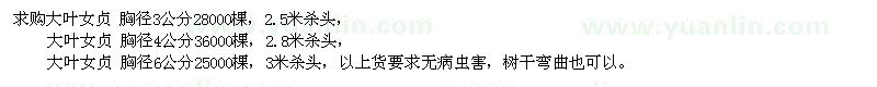求購胸徑3、4、6公分大葉女貞