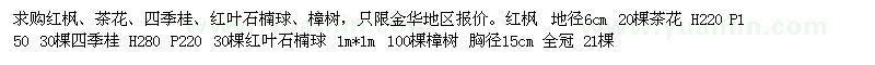 求購紅楓、茶花、四季桂、紅葉石楠球、樟樹 