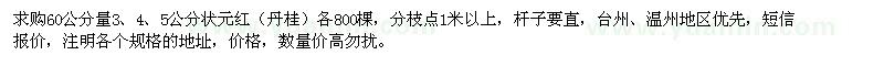 求購3、4、5公分狀元紅（丹桂）各800棵