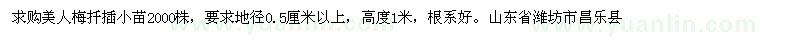 求購美人梅扦插小苗2000株