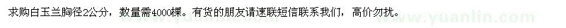 求購白玉蘭胸徑2公分