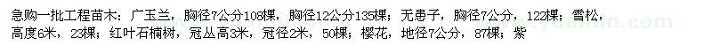 求購廣玉蘭,無患子,雪松等工程苗木