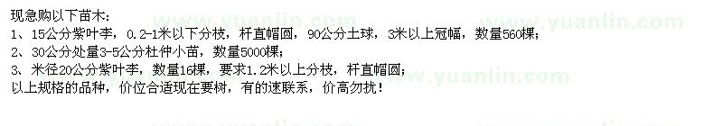 求購紫葉李、杜仲小苗
