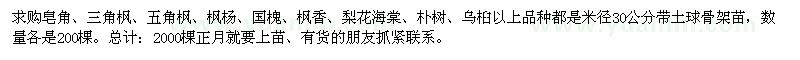 求購皂角、三角楓、五角楓、楓楊、國槐、楓香、梨花海棠、樸樹、烏桕