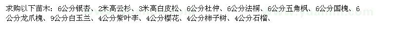 求購銀杏、云杉、白皮松、杜仲、法桐等苗木