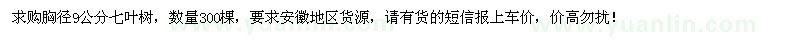 求購胸徑9公分七葉樹300棵