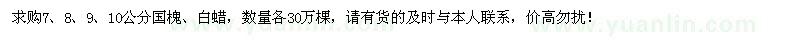 求購7-10公分國槐、白蠟各30萬棵