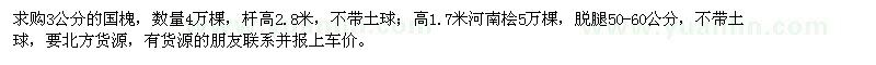 求購3公分的國槐，高1.7米河南檜