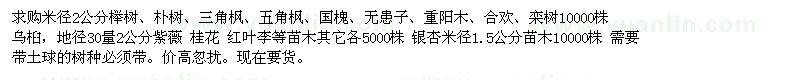 求購櫸樹、樸樹、三角楓、國槐、無患子