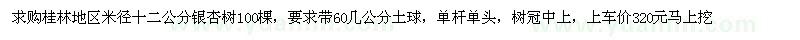求購米徑十二公分銀杏樹(shù)