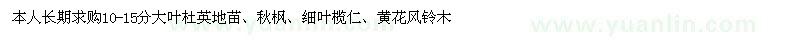 求購大葉杜英、秋楓、細葉欖仁、黃花風鈴木