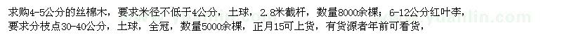 求購(gòu)4-5公分的絲棉木,6-12公分紅葉李