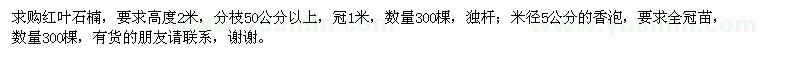 求購高度2米紅葉石楠,米徑5公分的香泡