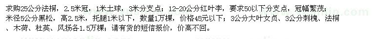 求購法桐、紅葉李、黑松、大葉女貞等苗木