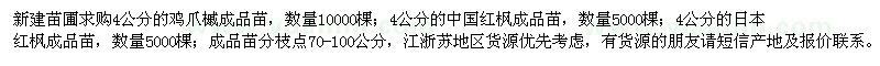 求購4公分中國紅楓、雞爪槭、日本紅楓