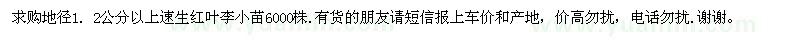 求購地徑1. 2公分以上速生紅葉李小苗