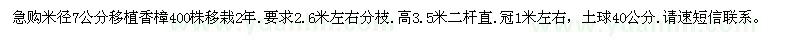 求購米徑7公分移植香樟400株移栽2年