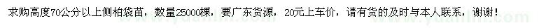 求購(gòu)高70公分以上側(cè)柏袋苗25000棵