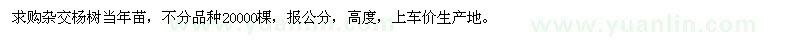 求購(gòu)雜交楊樹(shù)當(dāng)年苗20000棵 
