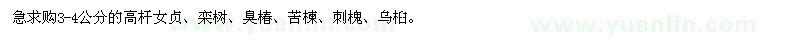 求購(gòu)3-4公分高桿女貞、欒樹(shù)、臭椿等苗木