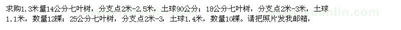 求購14,18,25公分七葉樹