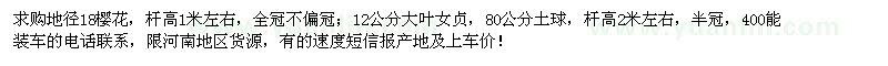 求購地徑18公分櫻花、12公分大葉女貞