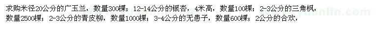 求購廣玉蘭,銀杏,三角楓,青皮柳,無患子,合歡