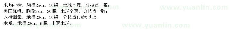 求購樸樹、美國紅楓、八棱海棠