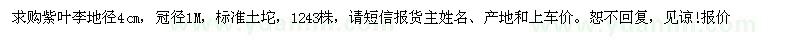 求購地徑4公分紫葉李
