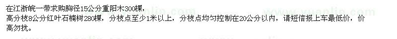 求購(gòu)胸徑15公分重陽(yáng)木、8公分紅葉石楠樹(shù)