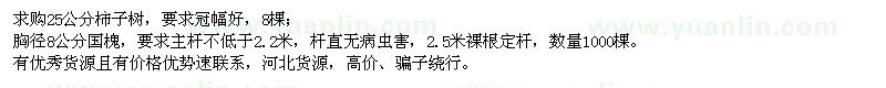 求購25公分柿子樹、胸徑8公分國槐