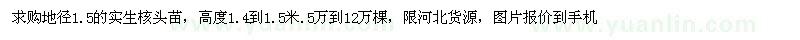 求購地徑1.5公分實生核頭苗
