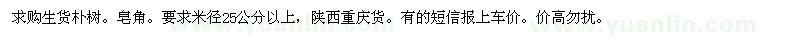 求購(gòu)米徑25公分以上樸樹(shù)、皂角
