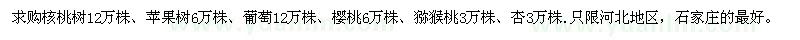 求購核桃樹、蘋果樹、葡萄