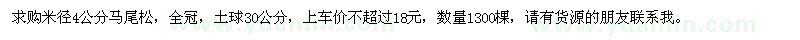 求購米徑4公分馬尾松