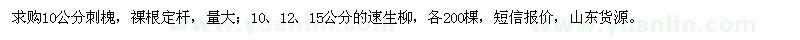 求購10公分刺槐、10、12、15公分速生柳