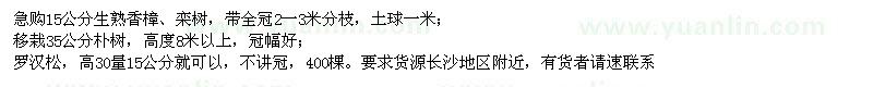 求購香樟、欒樹、樸樹