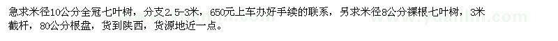 求購8、10公分七葉樹
