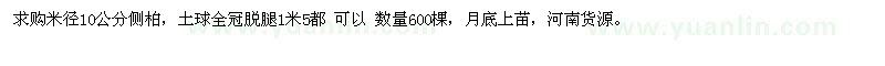 求購(gòu)米徑10公分側(cè)柏