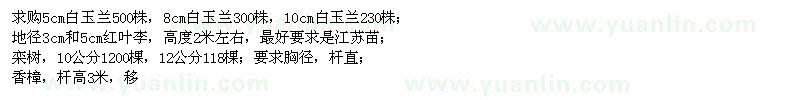 求購白玉蘭、紅葉李、欒樹